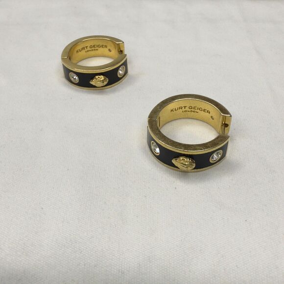 Kurt Geiger London Gold & Black Hoop Earrings with Crystal Accents - Picture 6 of 6